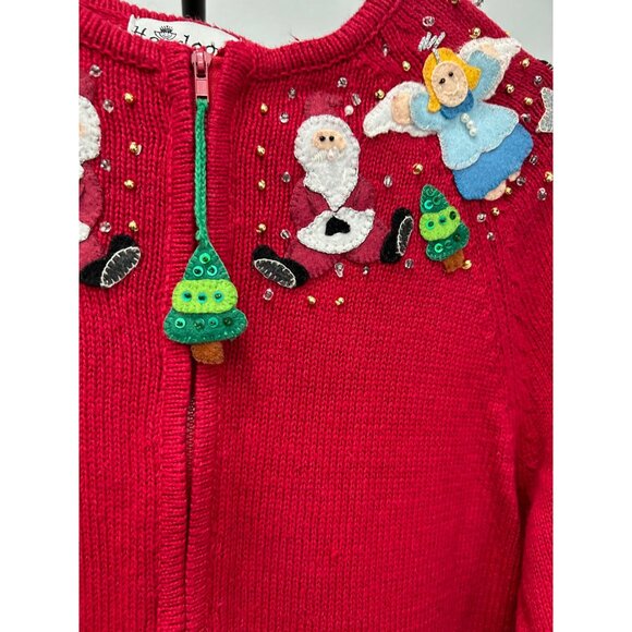 Heirloom Collectibles Christmas Sweater Red Santa Angel Beaded Zip Front Size 16 - Picture 4 of 8